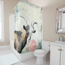 Cortina Para Chuveiro Watercolor Nigerian Goat Blows Bubblegum Bubble