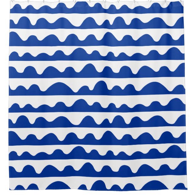 Cortina Para Chuveiro Wavy Pattern 020815 - Marinho Azul e Branco (Frente)