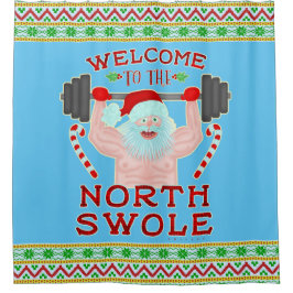 Cortina Para Chuveiro Weightlifter engraçado de Papai Noel Swole do