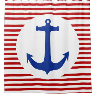 Cortina Para Chuveiro White Narrow Stripes & Anchor blue + seu backgr.