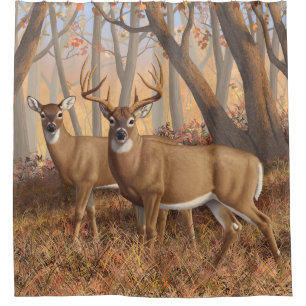 Cortina Para Chuveiro Whitetail Deer Buck & Doe Autumn Mapods