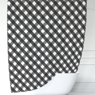Cortina Para Chuveiro Xadrez Preto e Branco Gingham