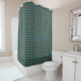 Cortina Para Chuveiro Xadrez Verde-Musgo e Turquesa California Tartan