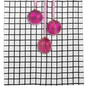 Cortina Para Chuveiro Xmas Tree Baubles rosa + suas ideias