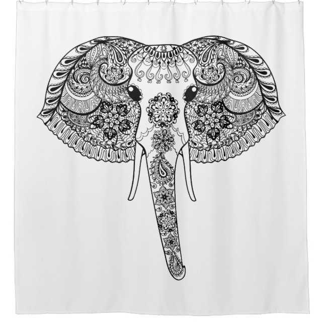 Cortina Para Chuveiro Zentangle inspirou o elefante indiano (Frente)