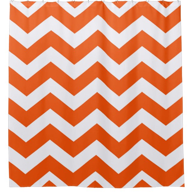 Cortina Para Chuveiro Zigzags Laranja E Branco (Frente)