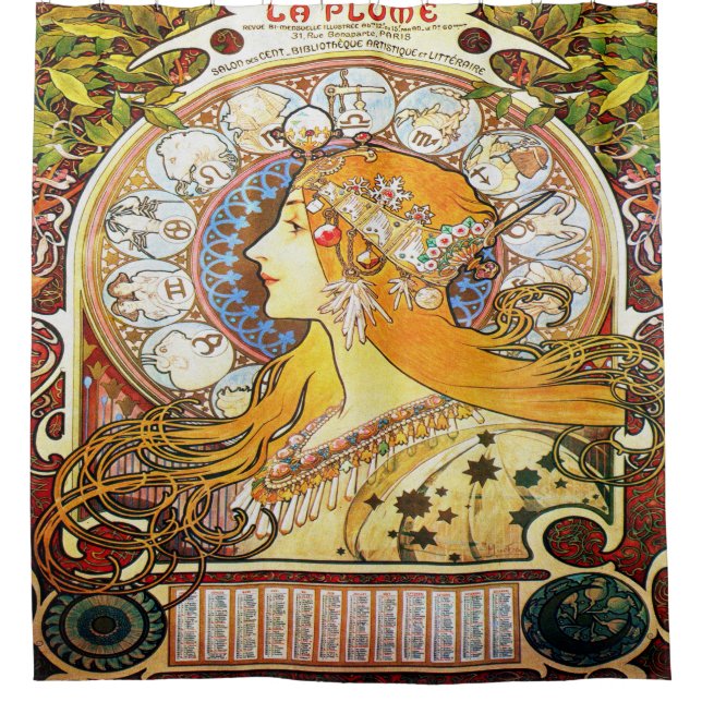 Cortina Para Chuveiro Zodíaco 1896 de Alfons Mucha (Frente)