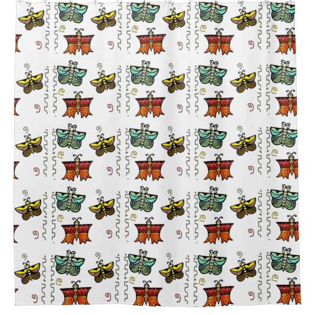 Cortina Para Chuveiro Zuni Butterfly Folk Art (Frente)
