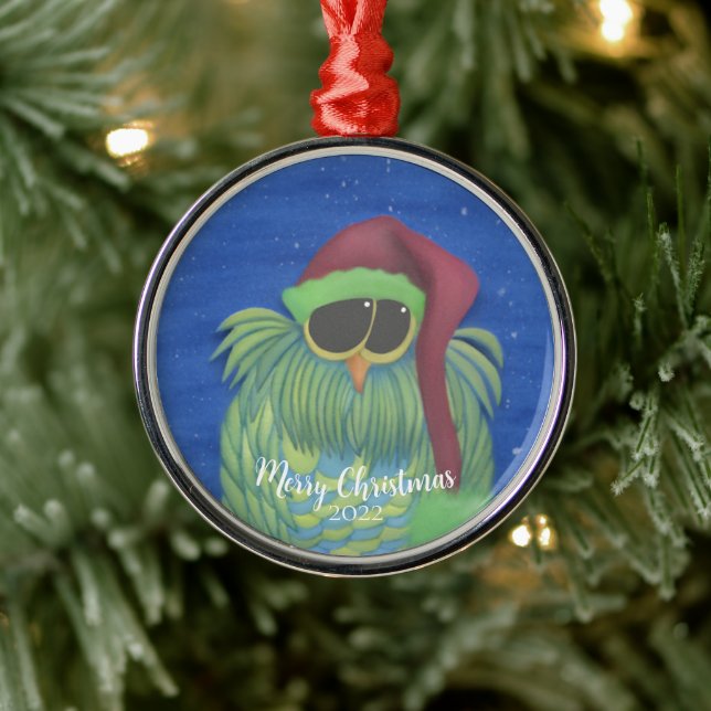 Coruja Adorável com Ornamento Metálico Santa Hat (Árvore)