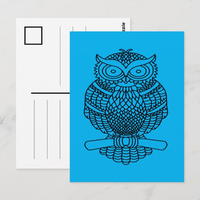 Coruja (azul) - Cartão postal (Frente/Verso)