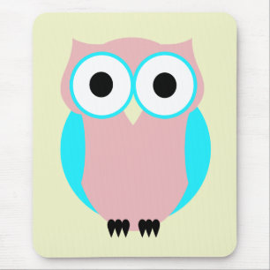 Coruja azul e cor-de-rosa bonito Mousepad