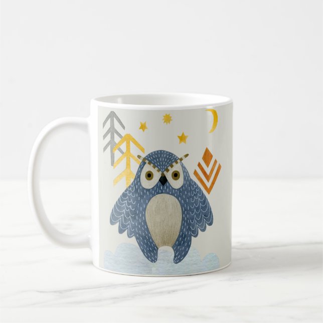 Coruja-azul na caneca de café da floresta (Esquerda)