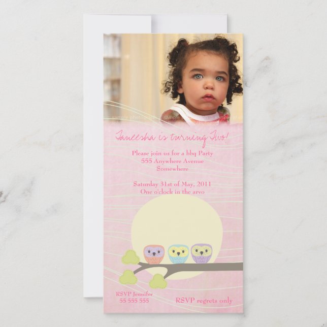 Coruja Bonita Meninas Rosa Festa de aniversário Ca (Frente)