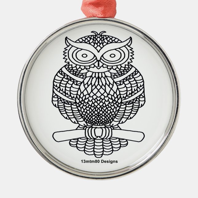 Coruja (branco redondo) - Ornamento Premium (Frente)