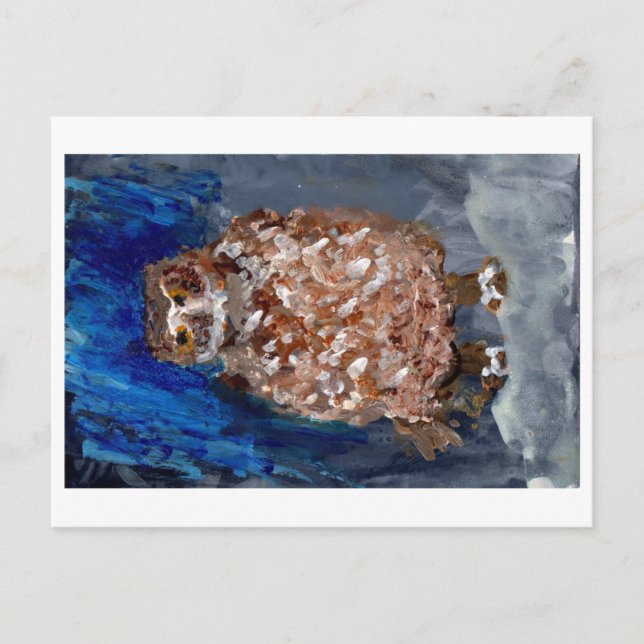 Coruja Chubby com cartão postal azul profundo (Frente)