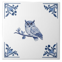 Coruja com Flourado Azul e Canto Branco