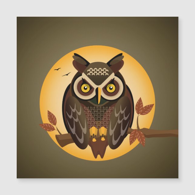 Coruja com grandes olhos sentados contra a lua (Frente)