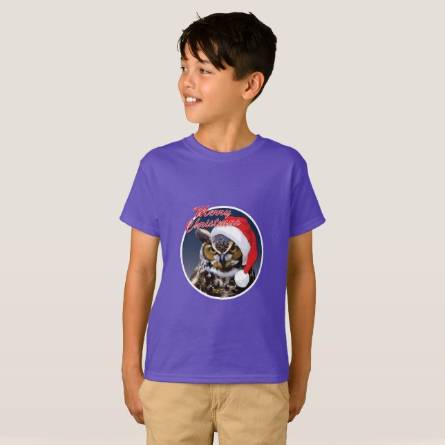 Coruja de Natal - Camiseta Básica para Crianças (Frente Completa)