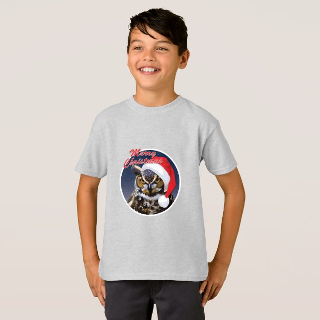 Coruja de Natal - Camiseta Básica para Crianças (Frente Completa)
