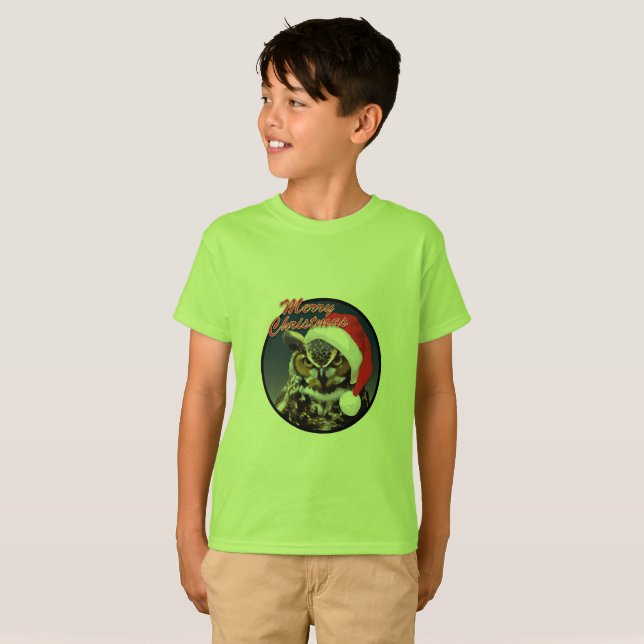 Coruja de Natal - Camiseta Básica para Crianças (Frente Completa)