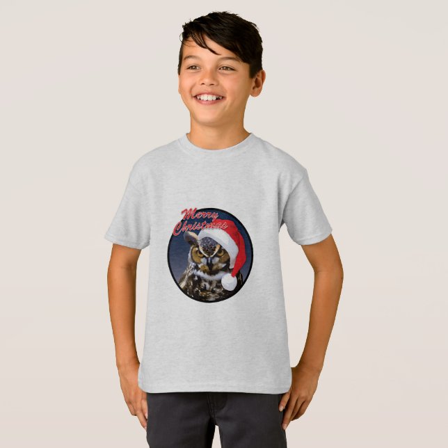 Coruja de Natal - Camiseta Básica para Crianças (Frente Completa)