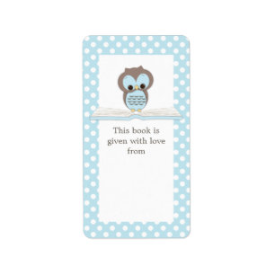 Coruja do bebê azul na etiqueta do Bookplate do