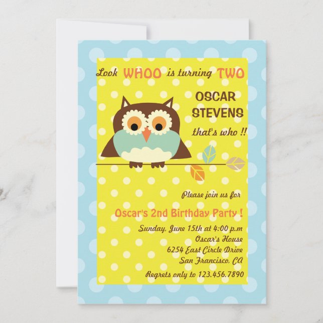 Coruja em uma filial - Convites de aniversário 1 (Frente)