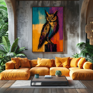 Coruja Expressionista em Campos de Cores Poster Ab