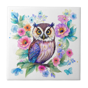 Coruja Floral Artística Watercolor