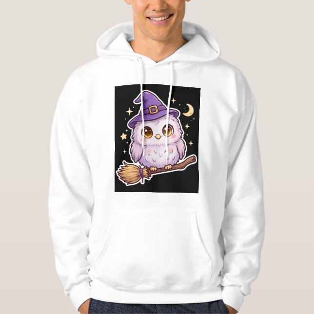 Coruja Fofa Com Chapéu de Bruxa Moletom de Hallowe (Frente)