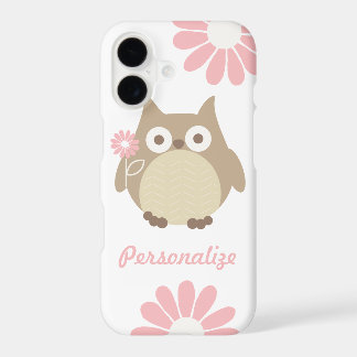 Coruja Fofa e Flores Rosas Personalizadas