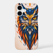 Coruja Geométrica Azul e Laranja Arte Poligonal