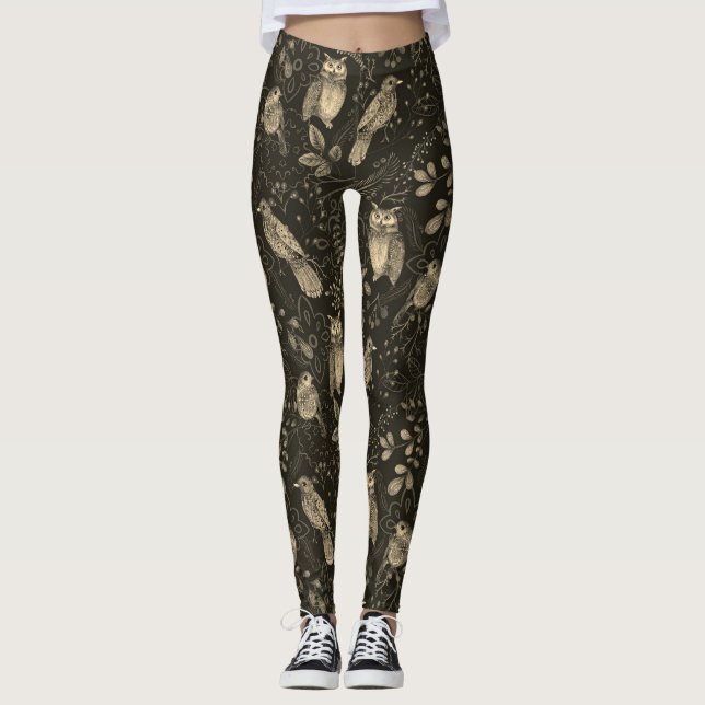 Coruja Nature Bird Art em Leggings Brown (Frente)