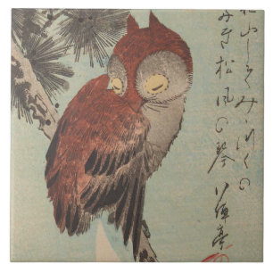 Coruja no pinho por Ichiryusai Hiroshige