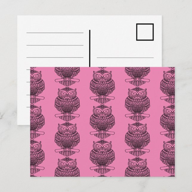 Coruja (padrão rosa) - Cartão postal (Frente/Verso)