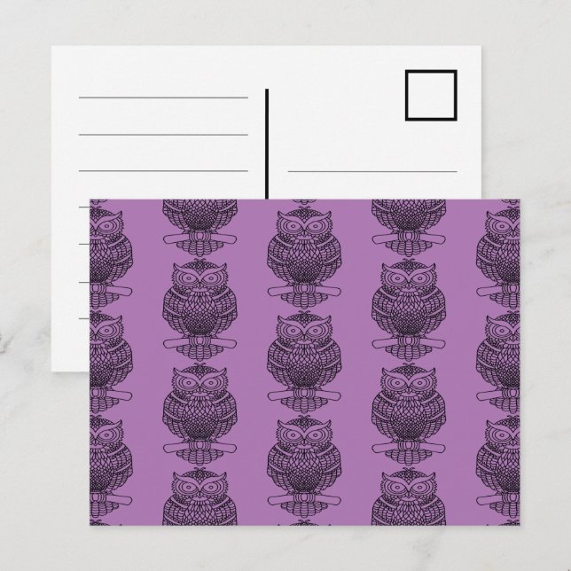 Coruja (padrão roxo) - Cartão postal (Frente/Verso)