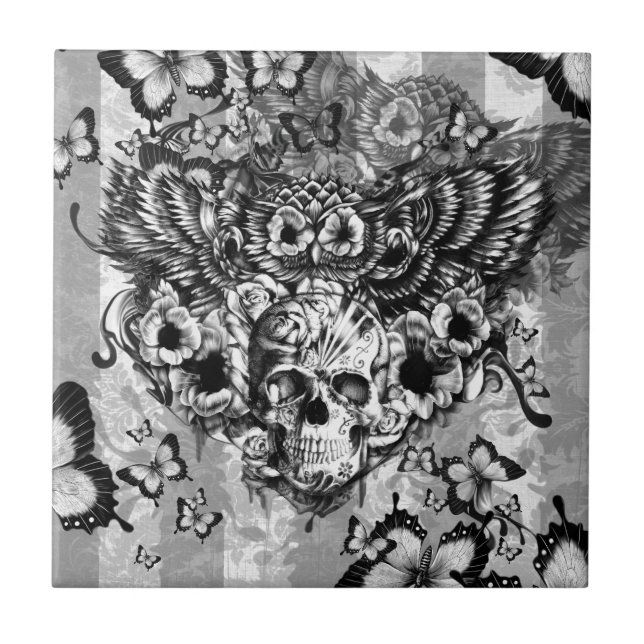 Coruja perdida e encontrada, floral com crânio do (Frente)