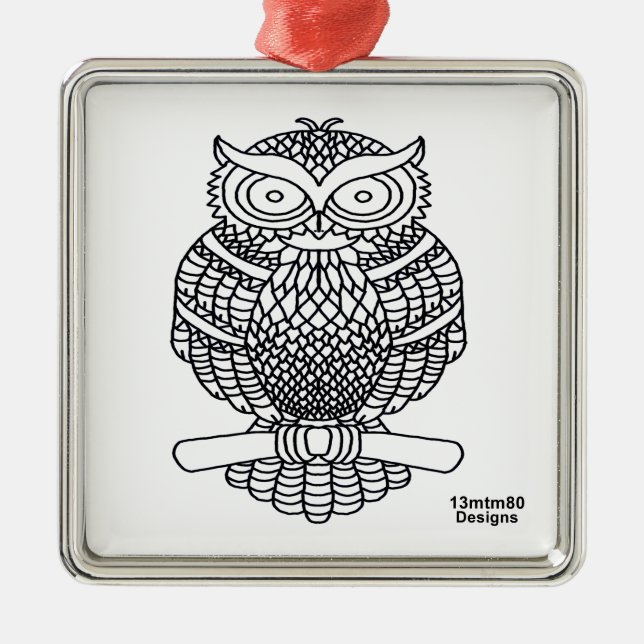 Coruja (quadrado branco) - Ornamento Premium (Frente)