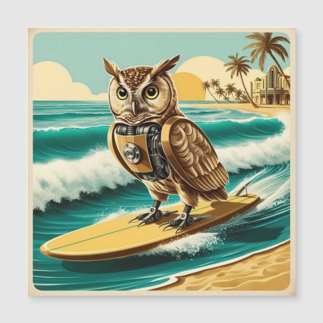 Coruja-robô venenosa surfando na praia (Frente)