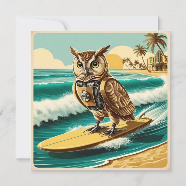 Coruja-robô venenosa surfando na praia (Frente)
