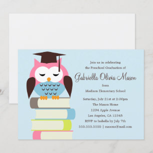 Coruja Rosa/Azul   Convite de festa de formatura