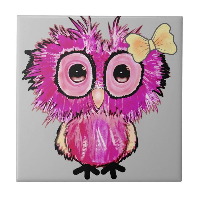 Coruja rosa-branca com arco de fita (Frente)