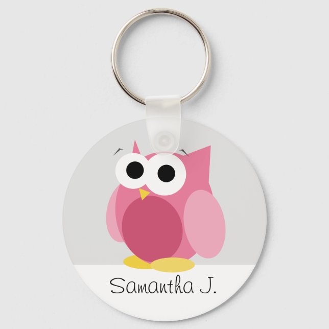 Coruja Rosa Engraçada - Chaveiro personalizado (Frente)