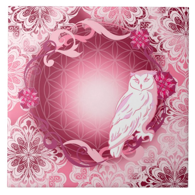 Coruja Rosa Fofa com Flor da Vida  (Frente)