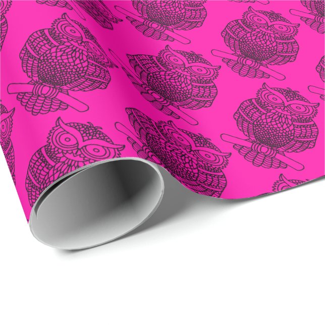 Coruja (rosa) - Papel de embrulho (Ponta do rolo)