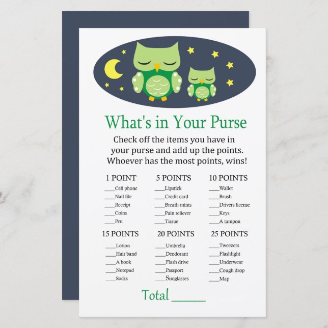 Coruja sonolenta O que há no seu chá de fraldas de (Frente/Verso)