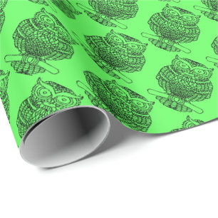 Coruja (verde neon) - Papel de embrulho