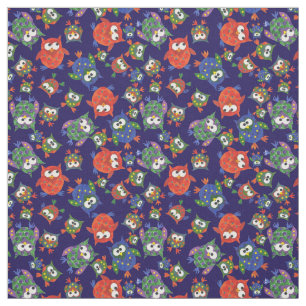 Corujas bonitos no tecido dos azuis marinhos a