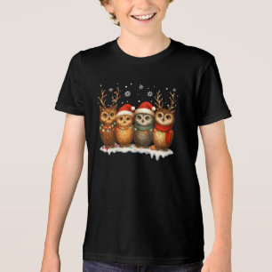Corujas de Natal Fofas com Chapéus de Papai Noel e