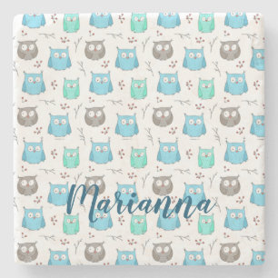 Corujas e Ramais Porta copos de Pedra Padrão